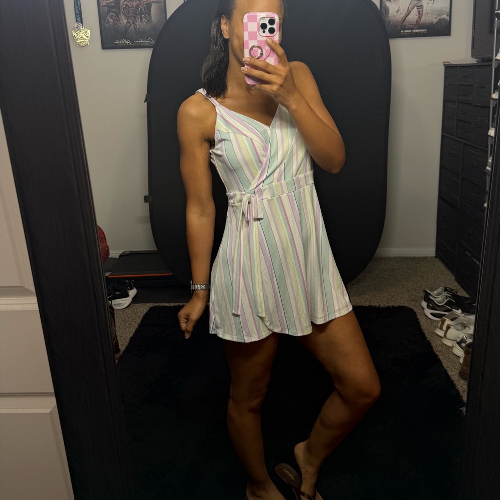 Candie’s Striped Romper Dress Wrap Style Skort